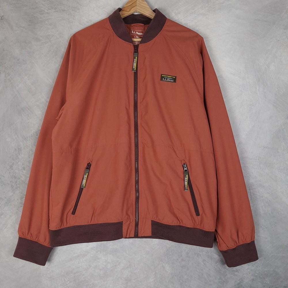 LL Bean Jacket Mens Large Orange Fleece Lined 3 Season Bomber Full Zip Outdoor